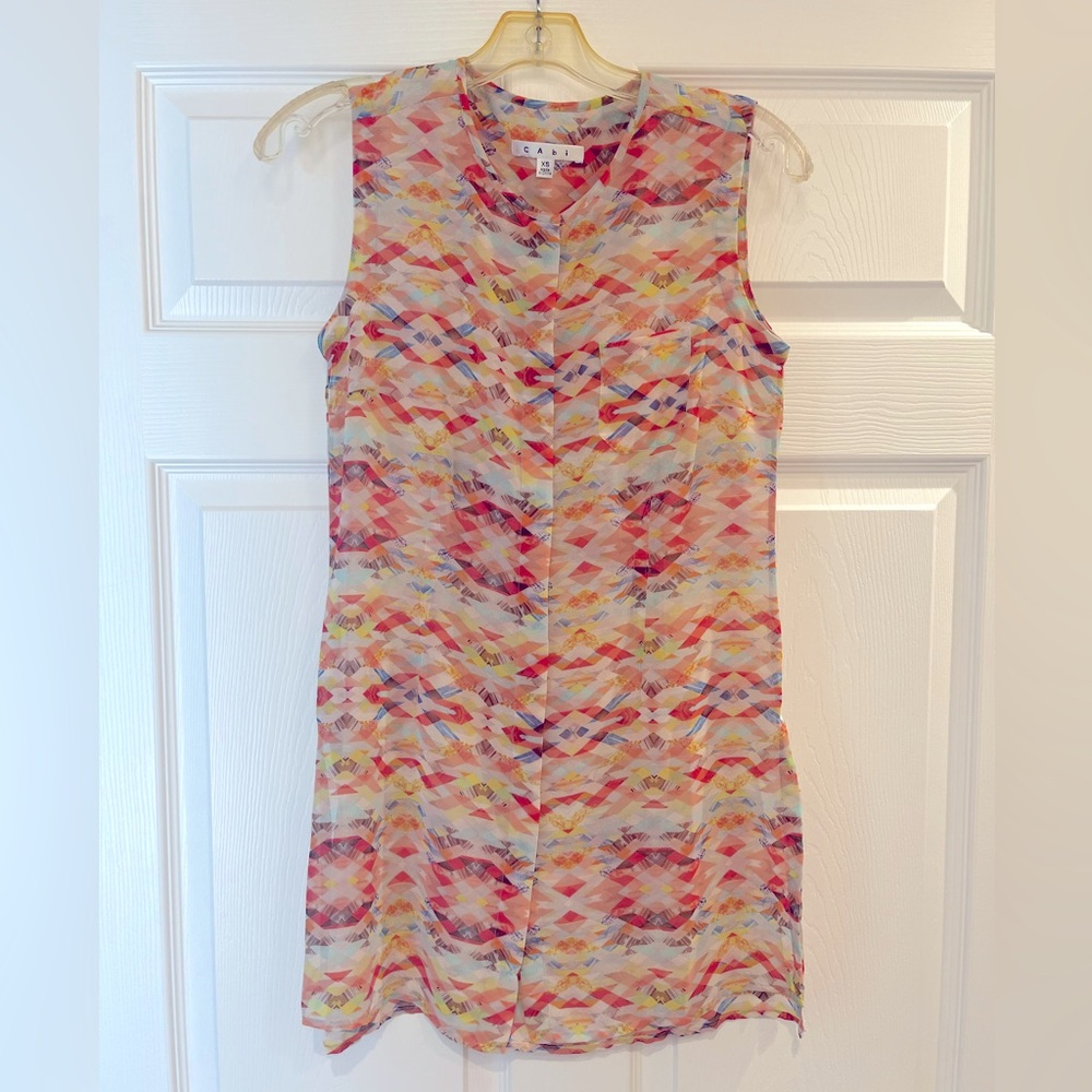 Cabi 760 Avery Aztec Geometric Hidden Button Up Tunic Tank Top Womens XS